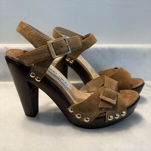 Jimmy Choo Open Toe Suede Urban Sue Platform Wooden Heels Sandal Hazel 7.5